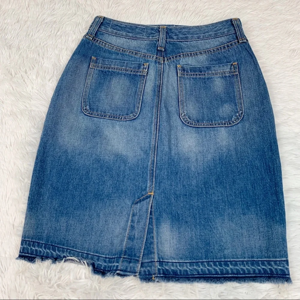 Rag &‎ bone Santa Cruz denim pencil skirt button front released raw hem